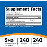 Tabla nutricional del suplemento Nutricost Yohimbine HCl 5 mg 240 cápsulas