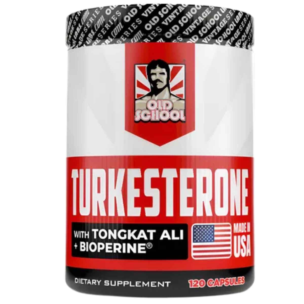 Frasco de suplemento Old School Labs Turkesterona con Tongkat Ali 120 cápsulas