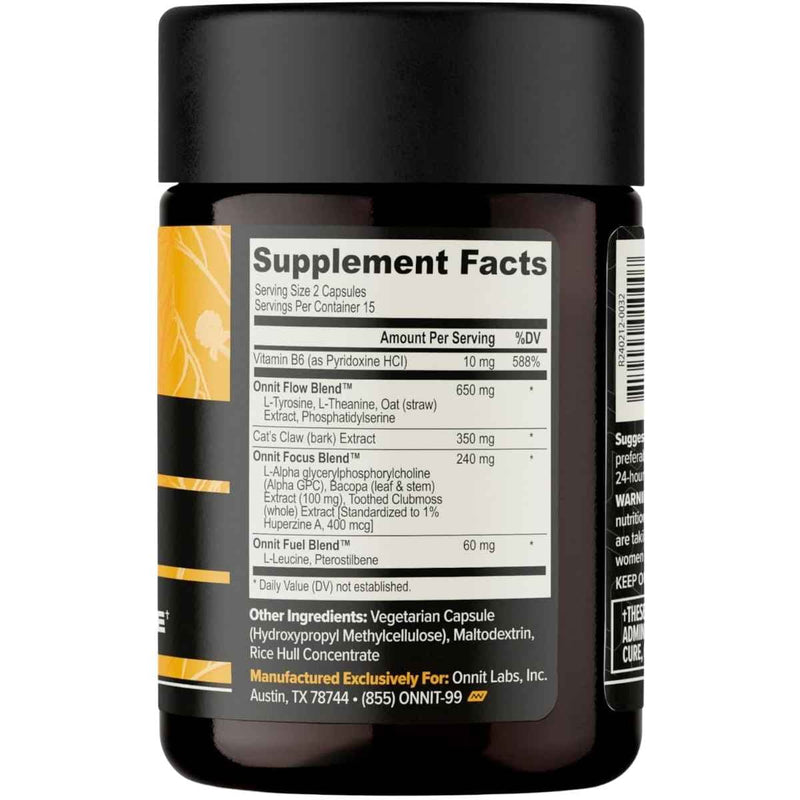 Tabla nutricional del suplemento Onnit Alpha Brain 650 mg 30 cápsulas