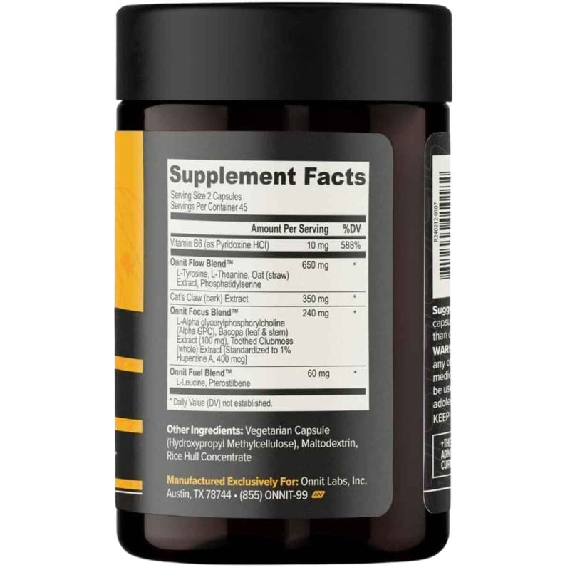Tabla nutricional del suplemento Onnit Alpha Brain 650 mg 90 cápsulas