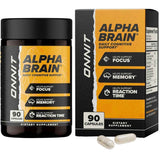 Frasco de suplemento Onnit Alpha Brain 650 mg 90 cápsulas