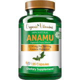 Frasco de suplemento Organic Vitamins Vitamisan Anamu 1250 mg 120 Cápsulas