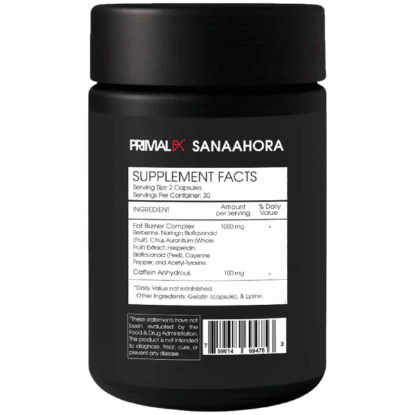 Tabla nutricional del suplemento Primal FX Veltryx 1000 mg 60 Cápsulas