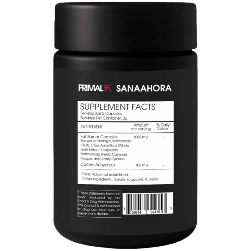 Tabla nutricional del suplemento Primal FX Veltryx 1000 mg 60 Cápsulas