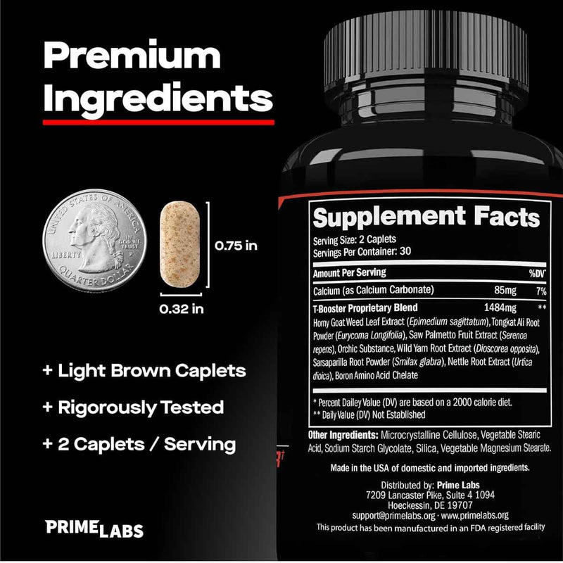 Tabla nutricional del suplemento Prime Labs Prime Test Mezcla de Extractos Herbales 60 cápsulas