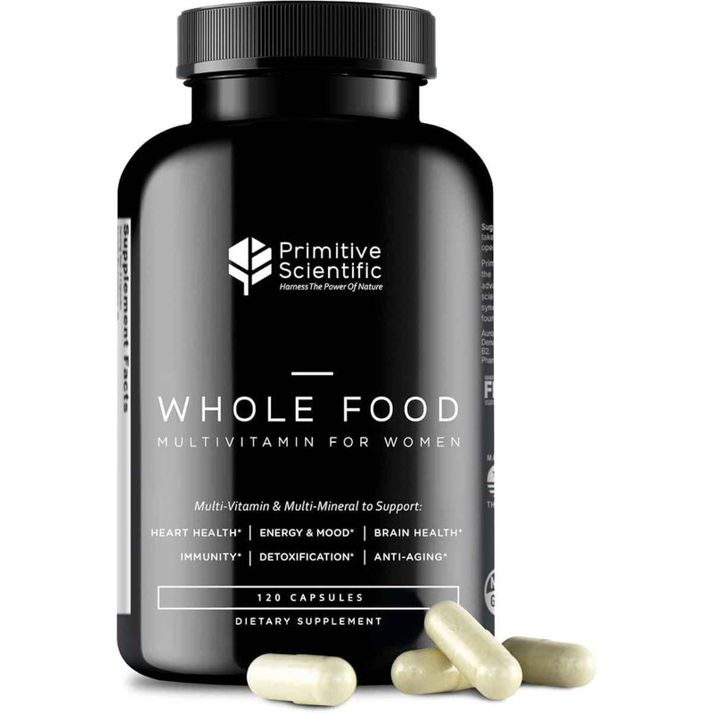 Frasco de suplemento Primitive Scientific Multivitamínico Natural para Mujer 120 Cápsulas
