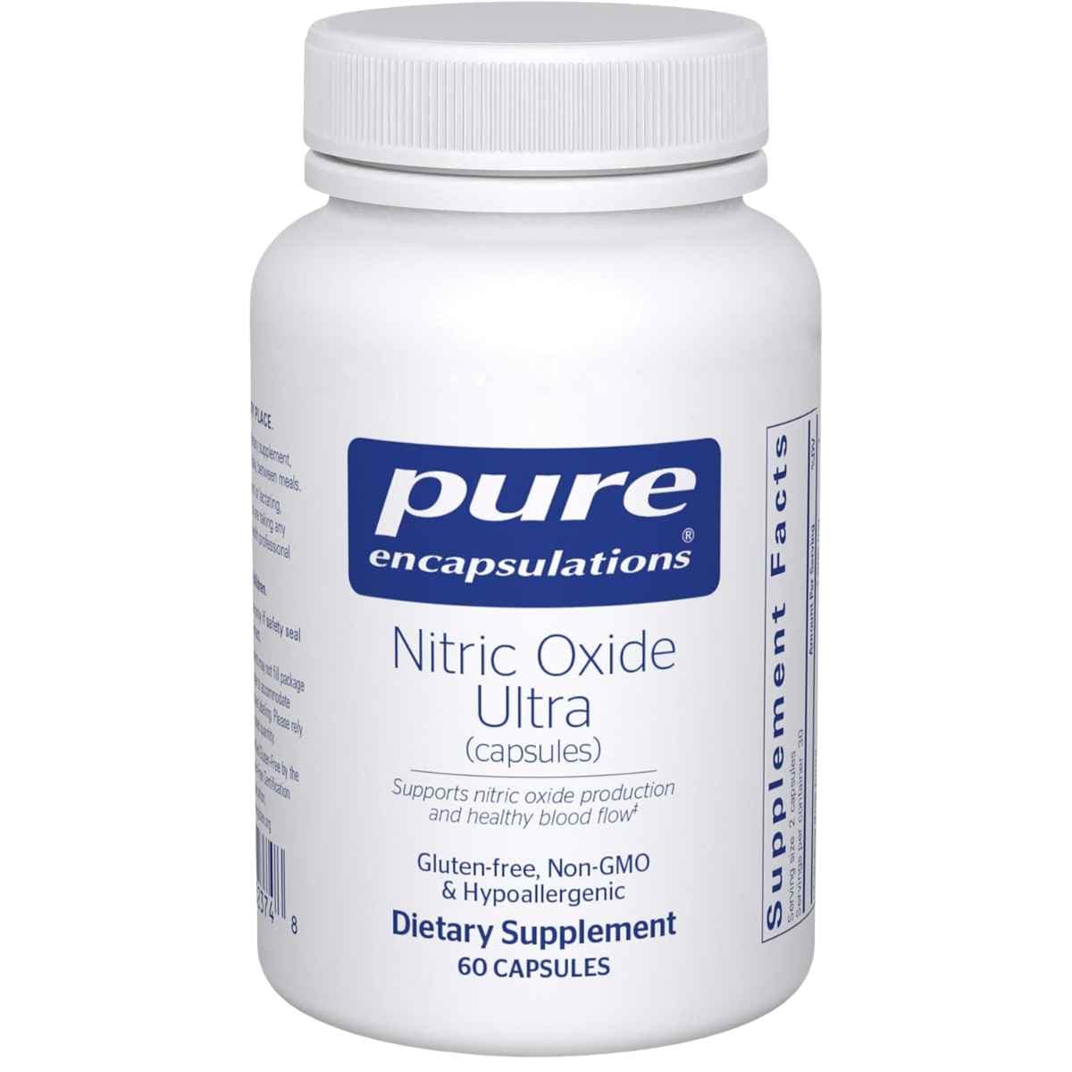 Frasco de suplemento Pure Encapsulations Nitric Oxide Ultra 60 cápsulas