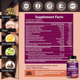 Tabla nutricional del suplemento Rainbow Nutrients Fórmula Avanzada para el Cabello con Biotina y Colágeno 120 Cápsulas