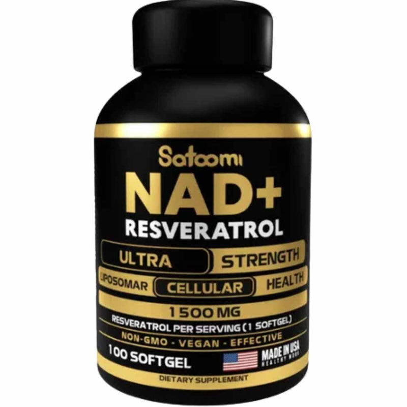 Satoomi NAD + Resveratrol - 100 Cápsulas Blandas, suplemento para energía celular y antioxidantes.