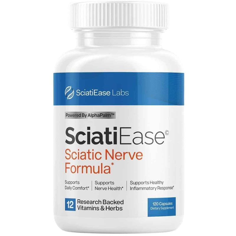 Frasco de suplemento SciatiEase Labs Fórmula AlphaPalm™ 900 mg 120 Cápsulas