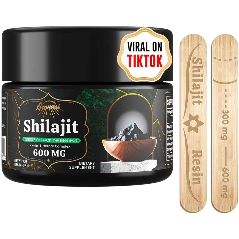 Frasco de suplemento Sennasi Resina de Shilajit 600 mg 30 g