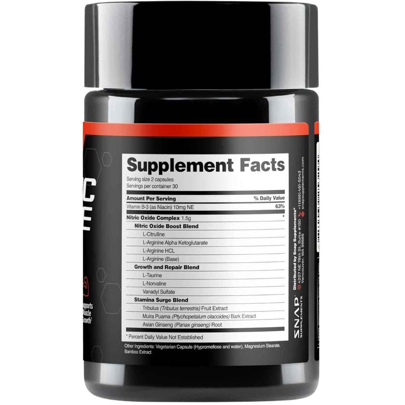 Tabla nutricional del suplemento SNAP Óxido Nítrico 60 Cápsulas