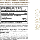 Tabla nutricional del suplemento Solgar Curcumina de Espectro Completo 40 mg 105 cápsulas blandas
