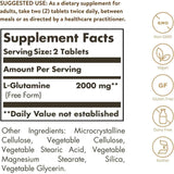 Tabla nutricional del suplemento Solgar L-Glutamina 1000 mg 60 tabletas