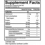 Tabla nutricional del suplemento Sovereign Laboratories Calostro-LD 170g Sabor Vainilla