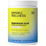 Etiqueta con información del suplemento Sparkle Wellness Skin Boost Plus Colágeno Marino 180 g