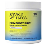 Frasco de suplemento Sparkle Wellness Skin Boost Plus Colágeno Marino 180 g