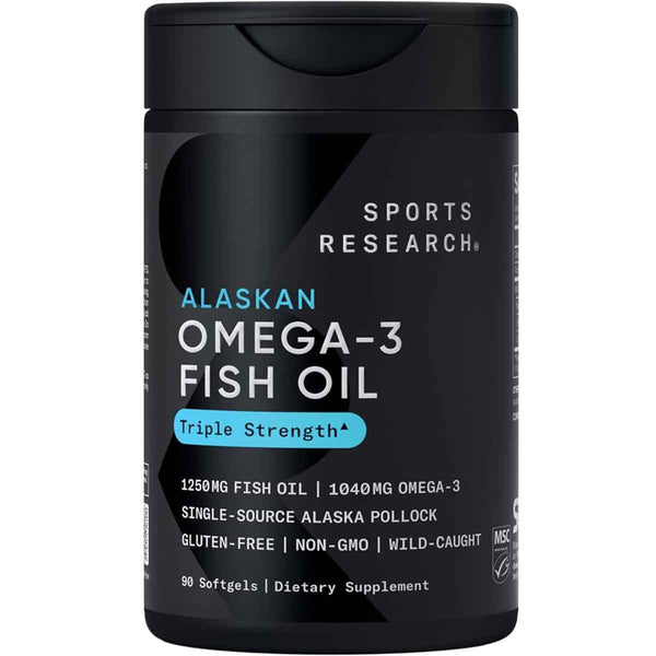 Frasco de suplemento Sports Research Omega-3 Fish Oil 1250 mg - 90 Cápsulas Blandas