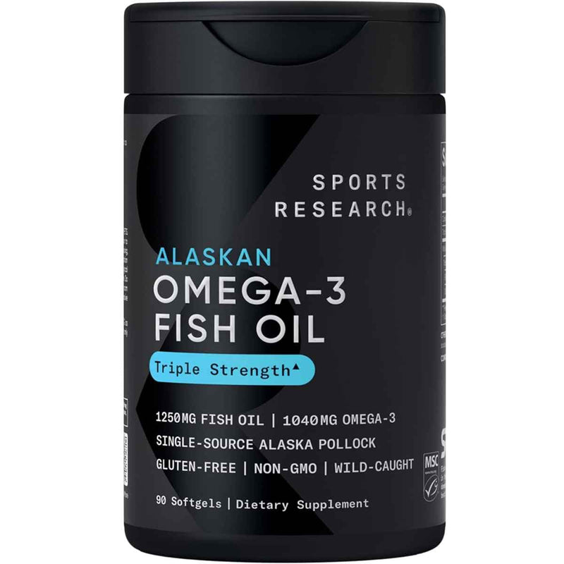 Frasco de suplemento Sports Research Omega-3 Fish Oil 1250 mg - 90 Cápsulas Blandas