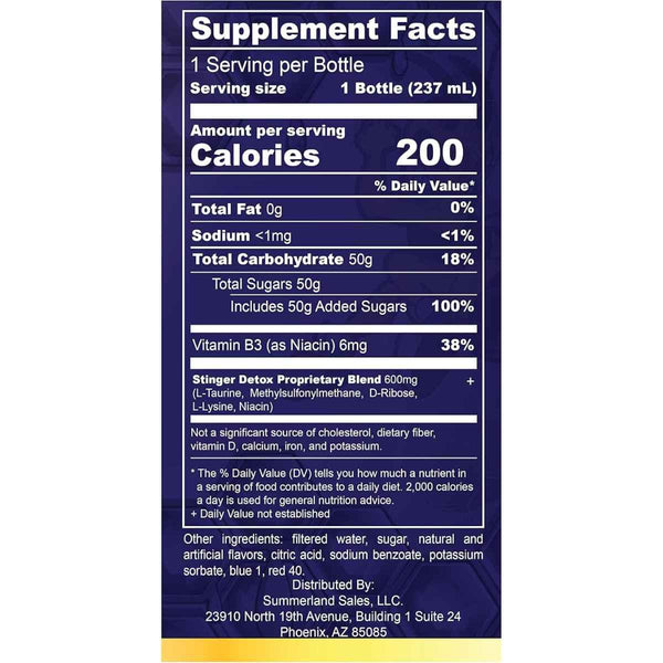 Tabla nutricional del suplemento Stinger The Buzz 5X Grape 237 mL Líquido