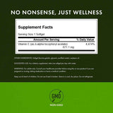 Tabla nutricional del suplemento Swanson Vitamina E 1000 IU 250 cápsulas blandas