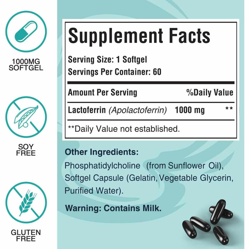 Lactoferrina Bovina Liposomal 1000 mg por cápsula - Suplemento en presentación de 60 cápsulas
