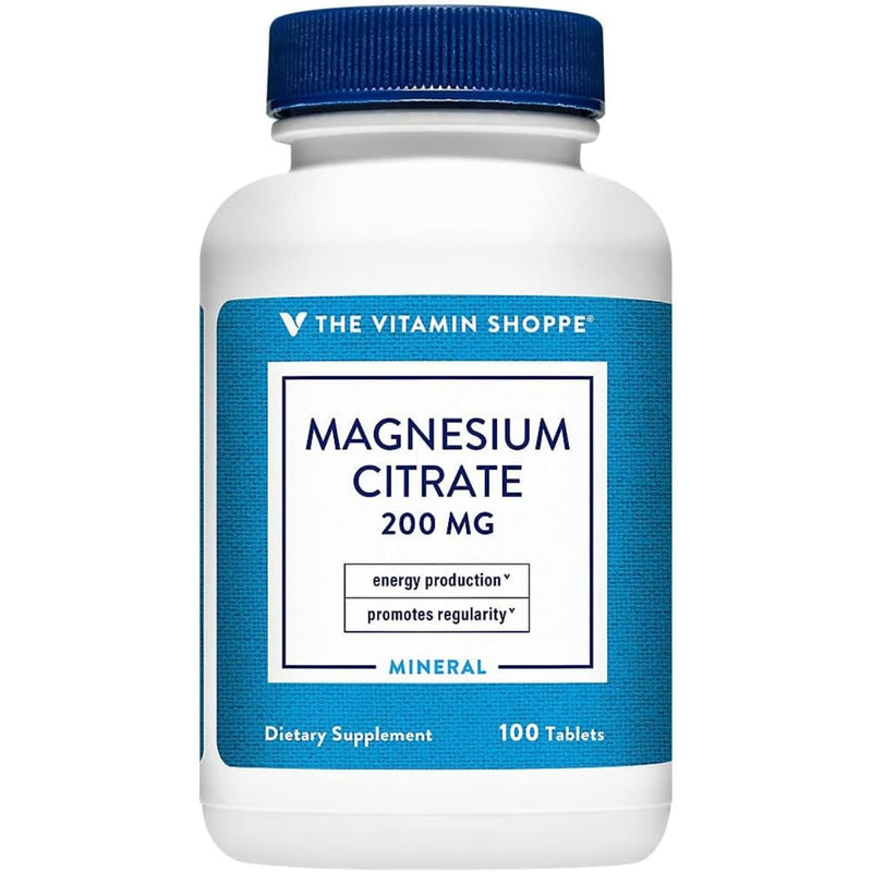 Frasco de suplemento The Vitamin Shoppe Citrato de Magnesio 200 mg 100 Tabletas