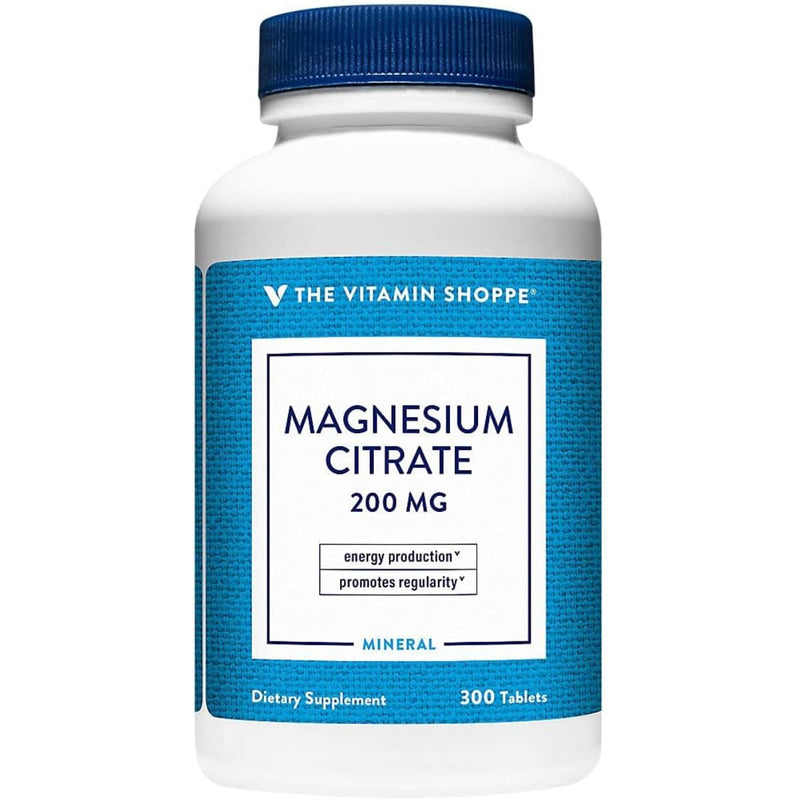 Frasco de suplemento The Vitamin Shoppe Citrato de Magnesio 200 mg 300 Tabletas