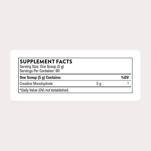 Tabla nutricional del suplemento Thorne Creatina Monohidratada 450 g Polvo