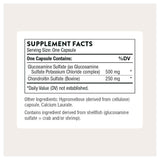 Tabla nutricional del suplemento THORNE Glucosamina y Condroitina 90 cápsulas