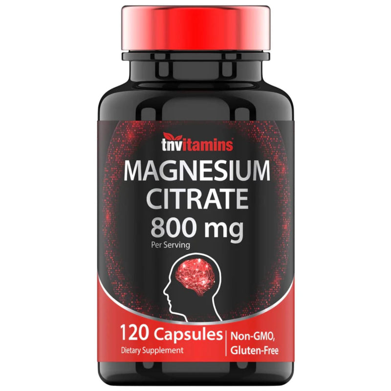 Frasco de suplemento TNVitamins Citrato de Magnesio 120 Cápsulas