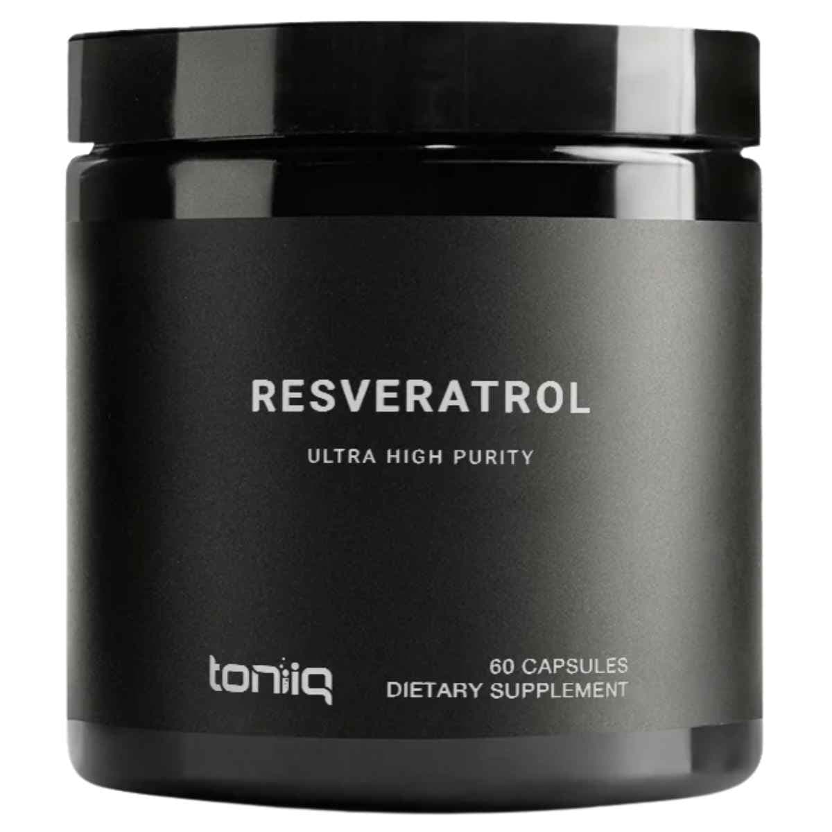 Frasco de suplemento Toniiq Resveratrol 60 cápsulas