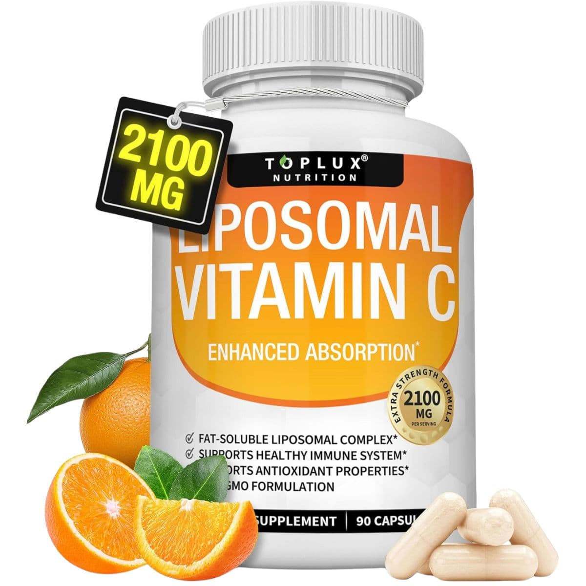 Frasco de suplemento Toplux Nutrition Vitamina C Liposomal 1800 mg 90 Cápsulas