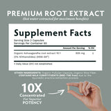 Tabla nutricional del suplemento TRIBE ORGANICS Extracto Orgánico de Raíz de Ashwagandha KSM-66 (600 mg - 90 Cápsulas)