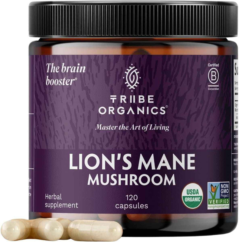 Frasco de suplemento Triibe Organics Melena de León Orgánica 120 cápsulas