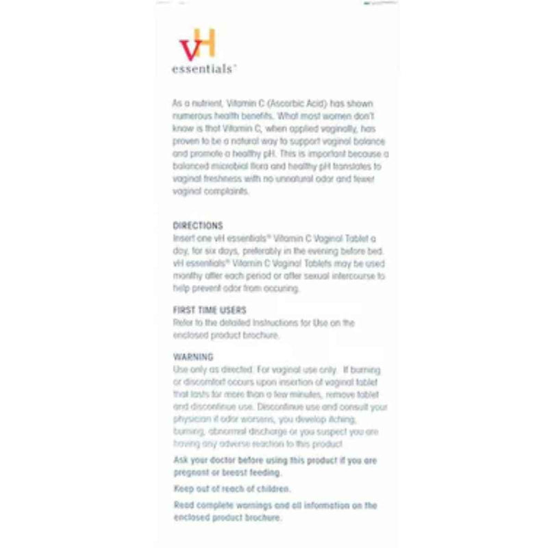 Información del suplemento vH essentials Equilibrio del pH Vaginal 6 Tabletas