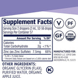 Tabla nutricional del suplemento Vimergy Sulfato de Zinc Orgánico Líquido 115 mL