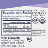 Tabla nutricional del suplemento Vimergy Sulfato de Zinc Orgánico Líquido 55 mL