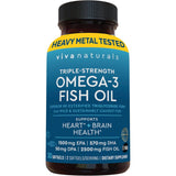 Frasco de suplemento Viva Naturals Aceite de Pescado Omega-3 Triple Potencia 2500 mg 30 cápsulas blandas