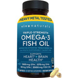 Frasco de suplemento Viva Naturals Aceite de Pescado Omega-3 Triple Potencia 2500 mg 90 cápsulas blandas