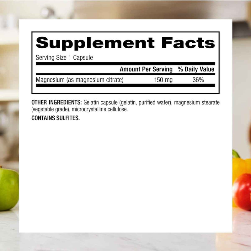 Tabla nutricional del suplemento Webber Naturals Citrato de Magnesio 150 mg 250 Cápsulas