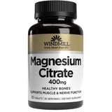 Frasco de suplemento Windmill Natural Vitamins Citrato de Magnesio 400 mg 60 Tabletas