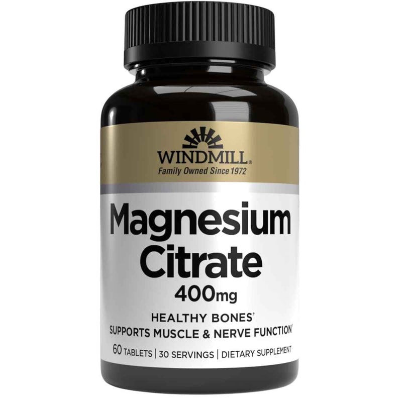 Frasco de suplemento Windmill Natural Vitamins Citrato de Magnesio 400 mg 60 Tabletas