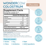 Tabla nutricional del suplemento WonderCow Calostro Bovino Chocolate 209 g polvo