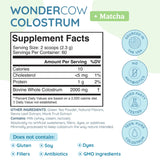 Tabla nutricional del suplemento WonderCow Calostro Bovino Matcha 140 g polvo