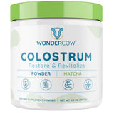 Frasco de suplemento WonderCow Calostro Bovino Matcha 140 g polvo