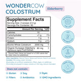 Tabla nutricional del suplemento WonderCow Calostro Bovino Saúco 146 g polvo