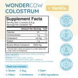 Tabla nutricional del suplemento WonderCow Calostro Bovino Vainilla 169 g polvo