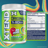 Tabla nutricional del suplemento Xtend Original 7G BCAA Baya Arcoiris 30 servicios