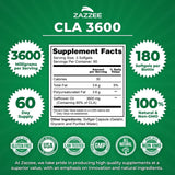 Tabla nutricional del suplemento ZAZZEE Ácido Linoleico Conjugado CLA 180 cápsulas blandas